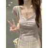 Heart-shaped Neck Button Design Short-sleeve Korean Style T-shirt