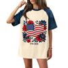 Women Casual Short Sleeve T Shirt Denim Patchwork Top 250th Independence Day Commemorative Print Relaxed Fit Lightweight Tee