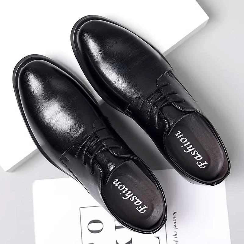 Mens Premium Leather Dress Shoes British Style Formal Oxfords Wedding Groom Breathable Business Derby Shoes Non-Slip Sole Autumn