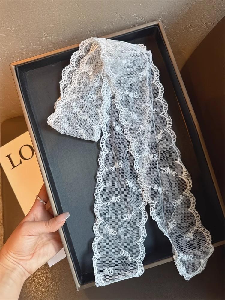 Moda 2025 Lenços de Cabeça Bordados em Renda Branca para Mulheres Lenço de Cabelo Coreano Faixas de Cabelo com Laço de Fita Longa Primavera Verão Acessórios de Cabeça