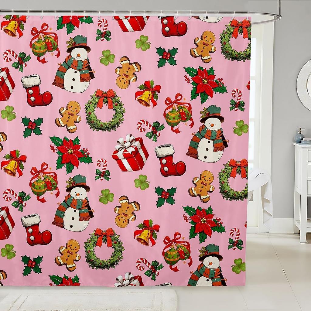 Merry Christmas Shower Curtain For Bathroom Decor Xmas Santa Claus Bath Curtain Cute Snowman Bathroom Accessories Red Waterproof