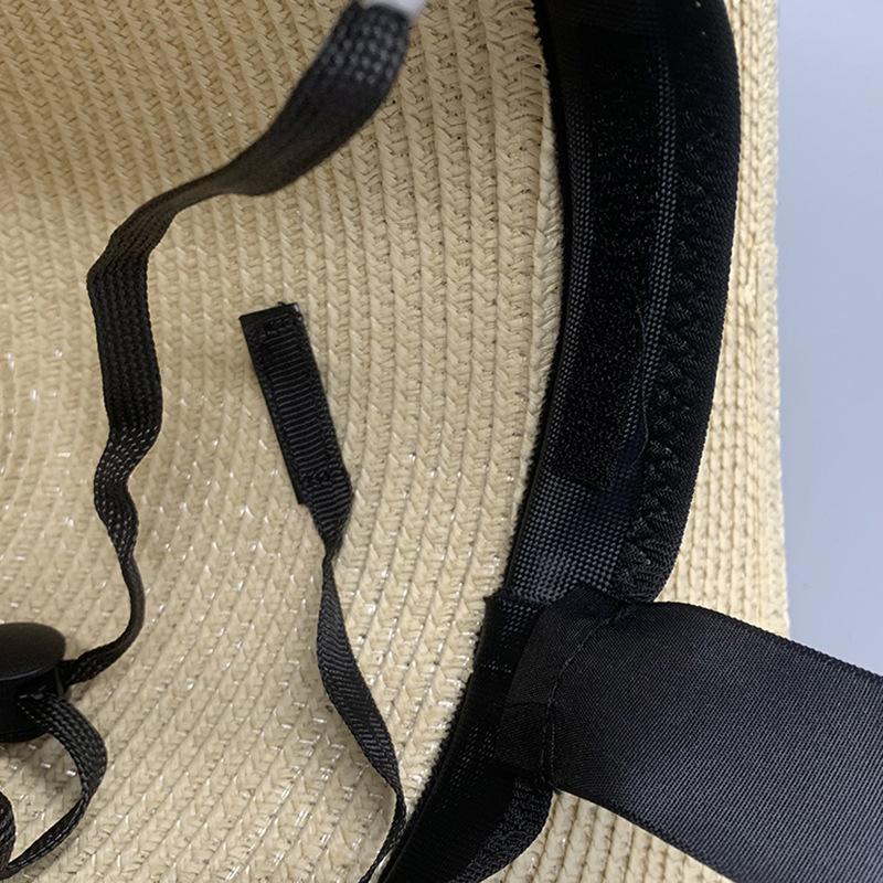 Windbreak Rope, Seaside Travel, Sunshade, Sunscreen, Straw Top Hat, Velcro Sweat Belt, Flat Brim, Large Brim, Breathable And Comfortable