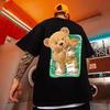 Summer Fashion Heavyweight Retro Men's Bear 100% Cotton Printed Round Neck High-quality Casual Fitness Street T-shirt
