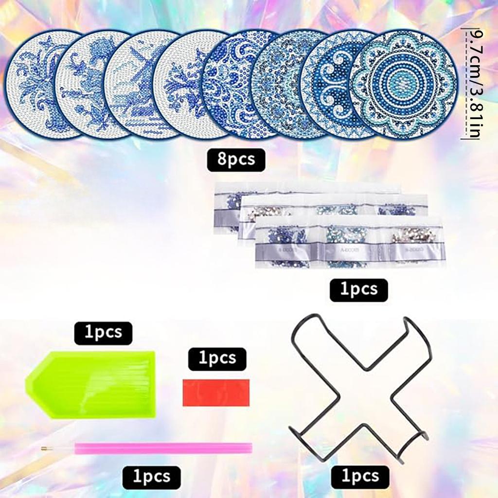 8 Stück/Set Untersetzer mit Diamant-Blumenmuster, DIY Untersetzer mit Halter, Geeignet für Anfänger und Erwachsene, Kunst- und Bastelbedarf Geschenke