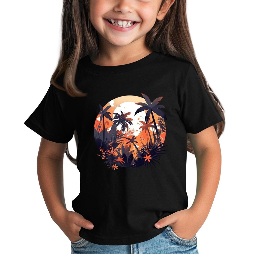 Children's Fashion Daily Printed Round Neck Short Sleeved Casual T-shirt Top