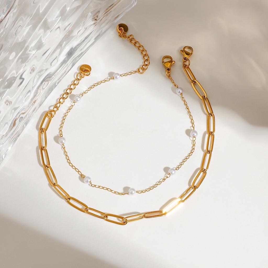 Yori Natural Freshwater Pearl Double Layer Anklet for Women Simple Boho 18K Gold Plated Summer Beach Barefoot Sandals ankle