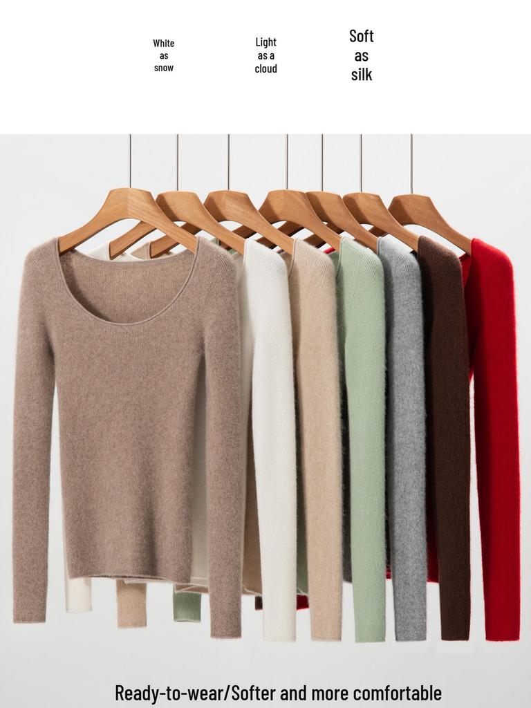 2025 Women's 100% Pure Cashmere U-Neck Slim-Fit Knit Sweater, Autumn/Winter Collection