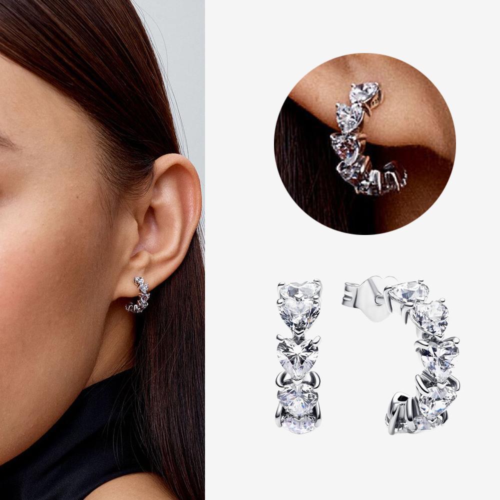 Authentic 925 Silver Cherry Blossom Bow Heart Hoop Stud Drop Earrings plata de ley Jewelry DIY Birthday Gift Original