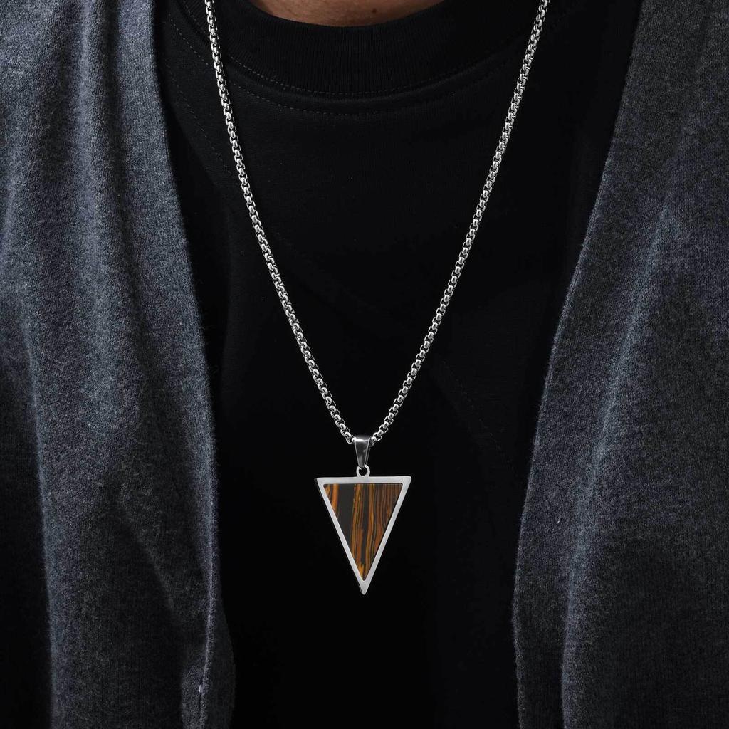 Geometric Pendant Necklace for Men Boys,Stainless Steel Inverted Triangle Natural Stone Collars,Trendy Jewelry Gifts