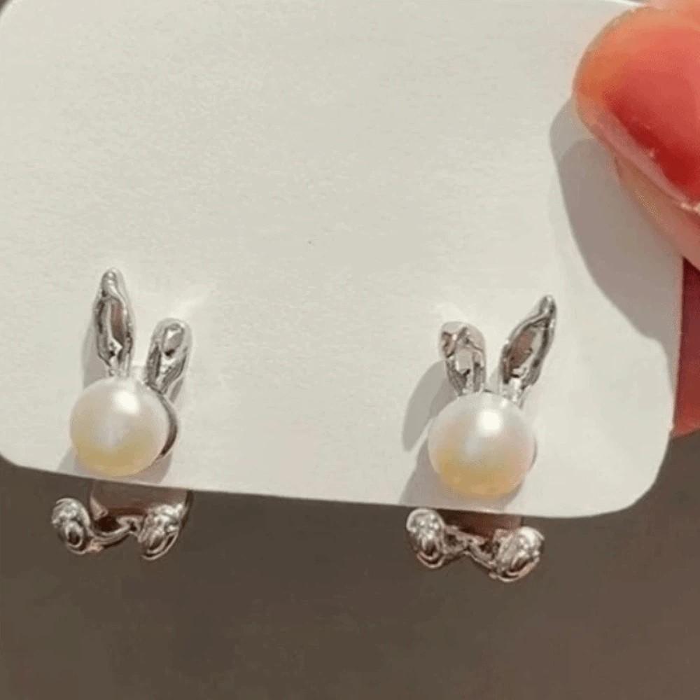 Cute Rabbit Ear Studs Simple Ladies Pearl Earrings Accessories Rabbit Earrings Women