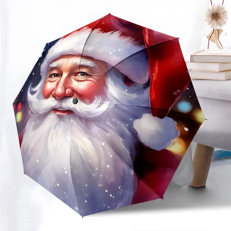 

Santa Claus Themed Folding Umbrella Fashion Auto-Open 8 Iron Ribs Plastic Handle Foldable Sunshade Perfect Christmas Gifts