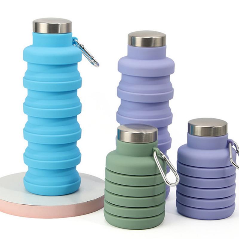 Personalized Round Foldable Water Bottle Custom Text Retractable Silicone Bottle Leakproof Lightweight for Travel Outdoor Sports