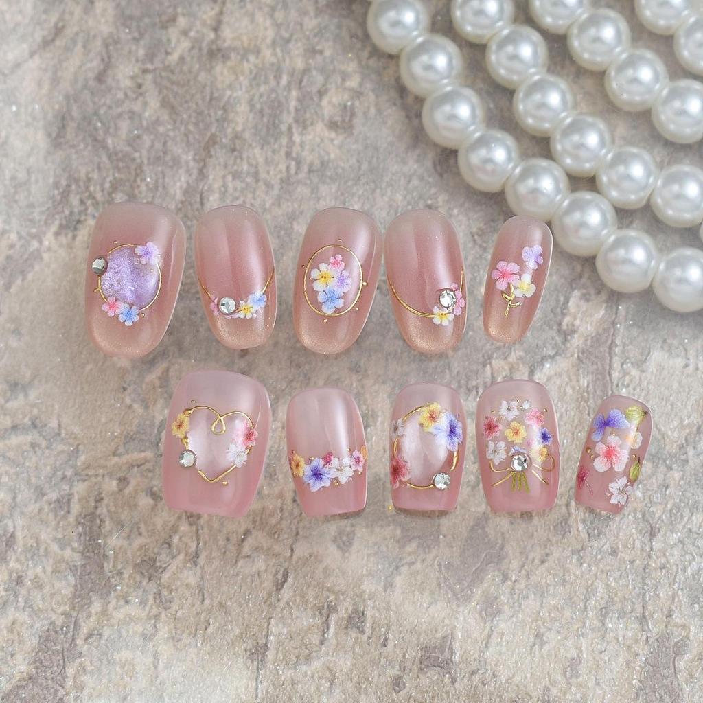 Monet Garden Gilded Flower Nail Stickers - 3D Imitation Dried Flower Design
