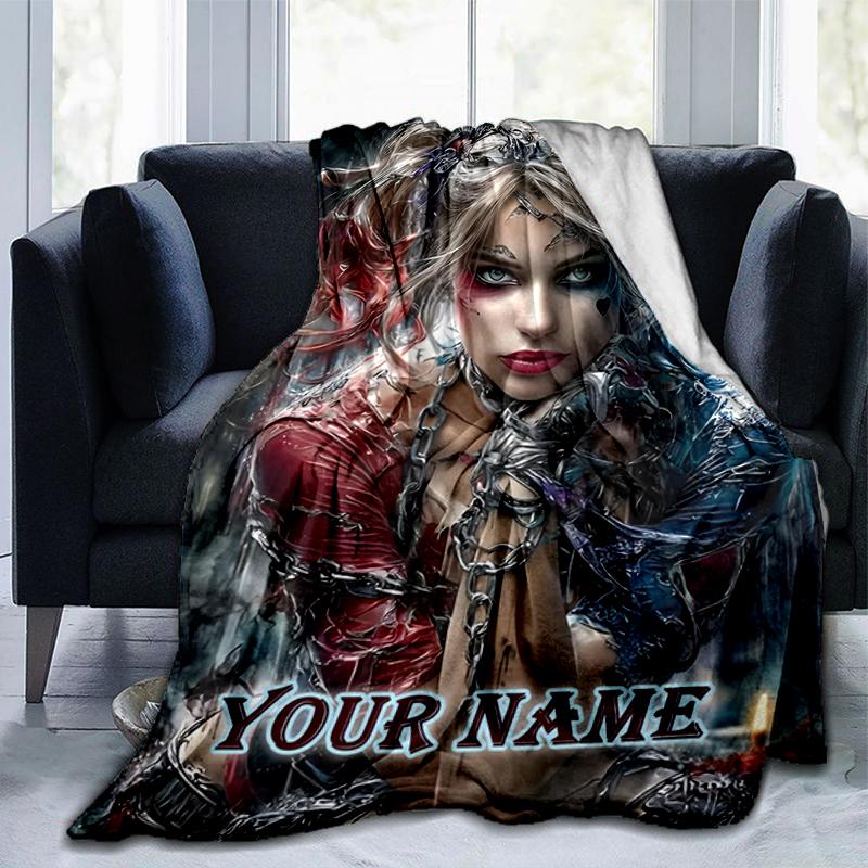 1PC Custom Name Dark Fantasy Portrait Flannel Blanket Versatile,all-season Throw Suitable for the Living Room,bedroom,camping,travel,and Gift