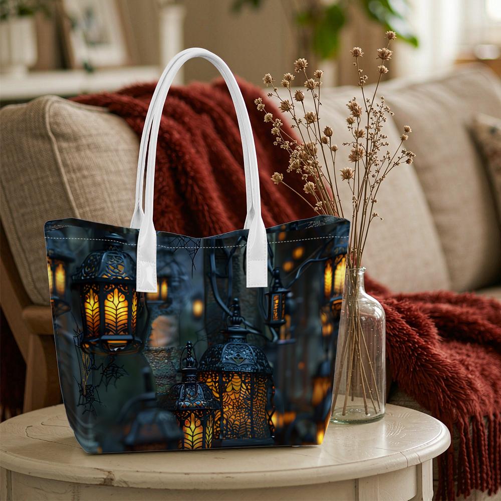 Halloween Gothic Lantern Print Stylish Casual Tote Bag for Outdoor Daily Use