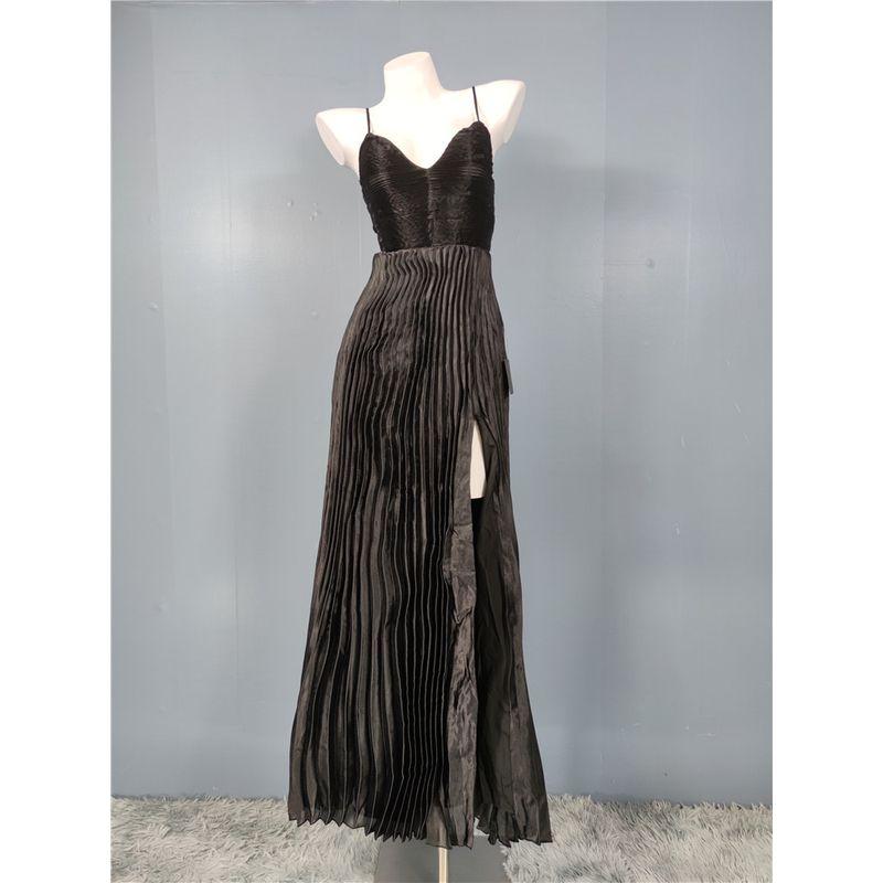 

Заказ внешней торговли Lujia Слинг Элегантный принт Сетка Плиссе Летний отпуск Остров Элегантное платье с разрезом Black XS