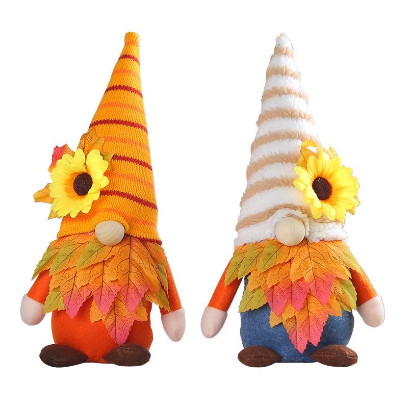 1Pc Harvest Festival Maple Leaf Doll Sunflower Plush Faceless Doll Ornaments for Home Holiday Party Decorations