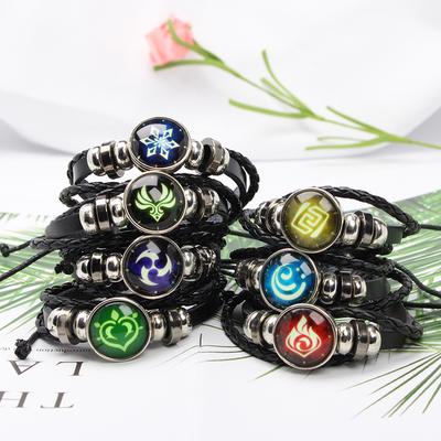 Genshin Impact Element Eye Braided Leather Bracelet, Adjustable Anime Wristband for Fans