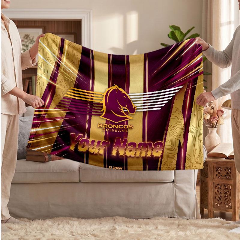 Brisbane Broncos Flannel Blanket, Custom Name Text Personalized Soft Throw Blanket Home Decor Gift