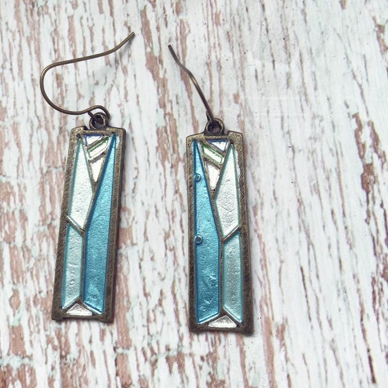 Personalized Retro Thai Silver Opal Earrings Creative Colorful Parquet Earrings