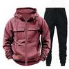 Mens Hooded Zip-Up Workwear Sweatsuit Set Long Sleeve Top Pants Fall Casual Two-Piece Outfit