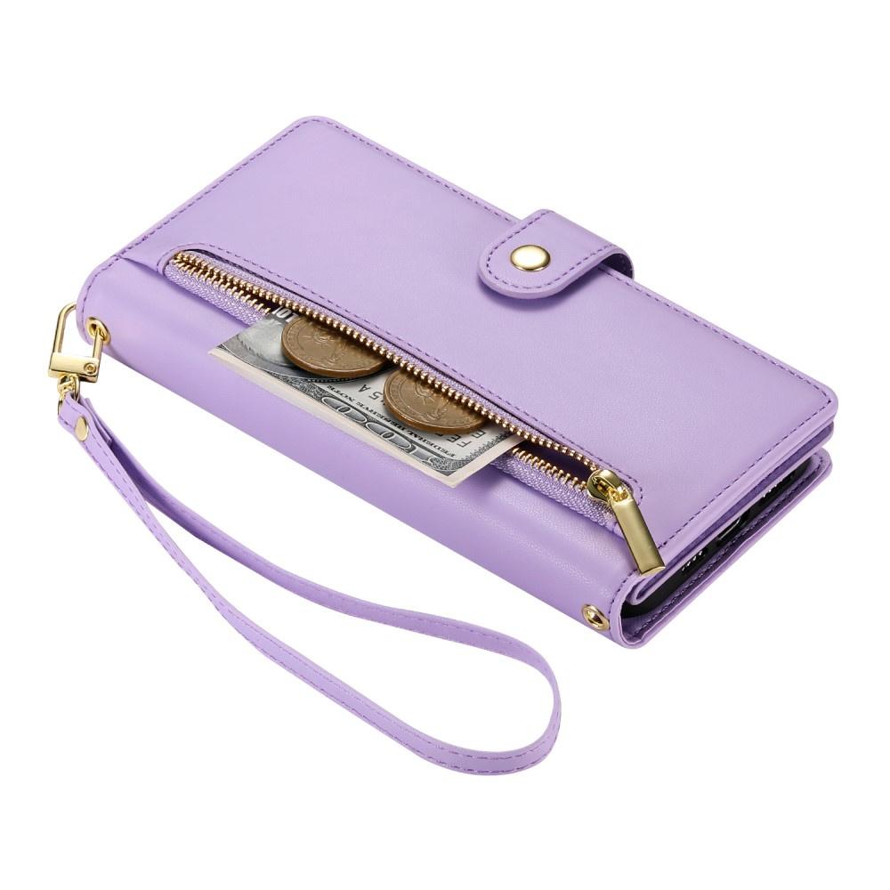 iPhone 16 Pro Flip Case, Wallet Zipper Pocket, Purple