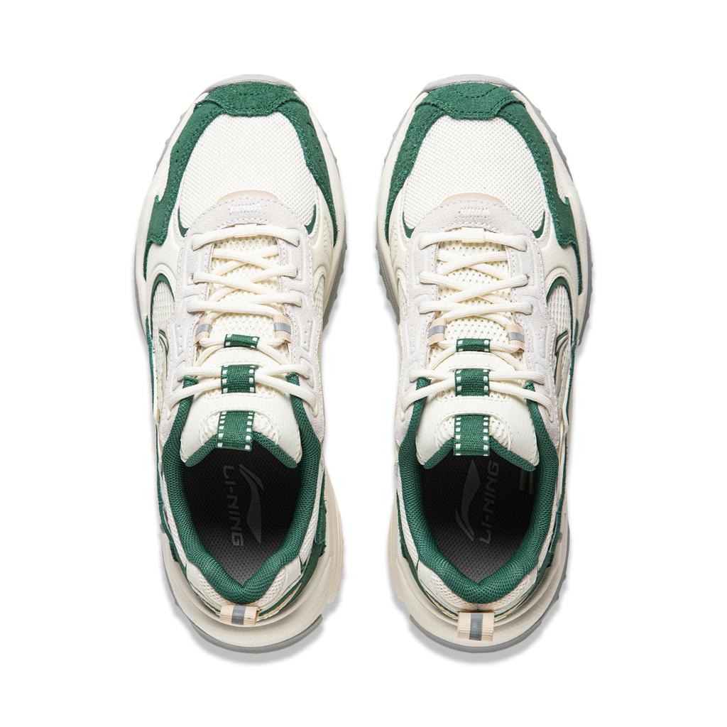 Li Ning Churui Comfortable Versatile Thick Sole Height Increasing Non-Slip Wear-Resistant Low-Top Casual Shoes Women Sneakers White Green AGCU190-1