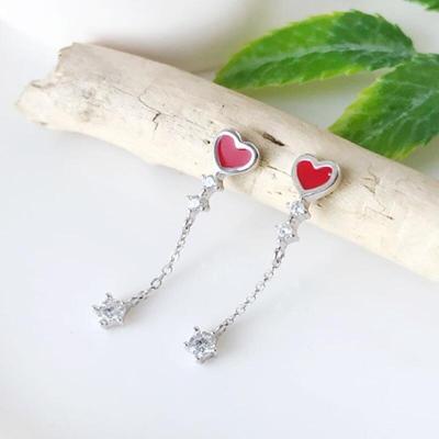 925 Silber SE005 Rotes Herz Hänger Silberohrringe
