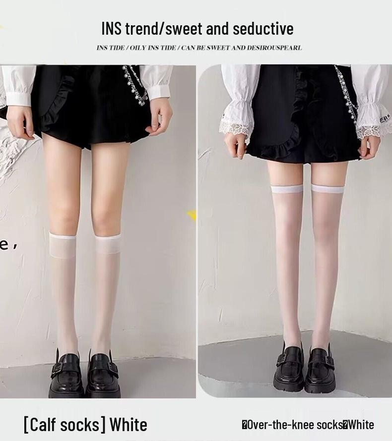 

JK Women s Mid-Calf Summer Thin Semi-Transparent Socks - Black & White Mid-calf