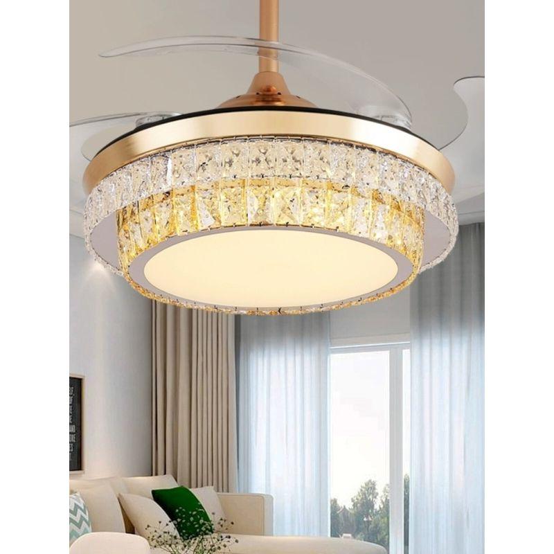 Crystal Fan Lamp Bedroom Dining Room Invisible Ceiling Ceiling Fan Lights Living Room Wind Mute Fan with Lights Chandelier