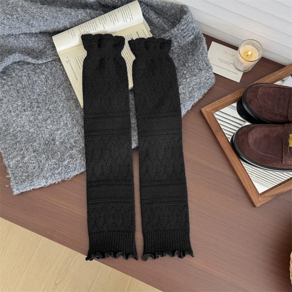 New Snowflake Leg Warmers Knitted Solid Color Lolita Long Socks Lace Keep Warm Mid-Calf Sock Winter