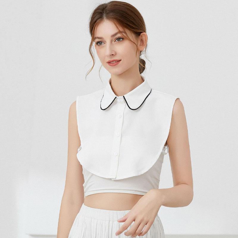 Perfect Match Women'S Fake Collar Chiffon Detachable Dickey Collar Half Shirts Blouse Black Edge Faux False Collar For Women