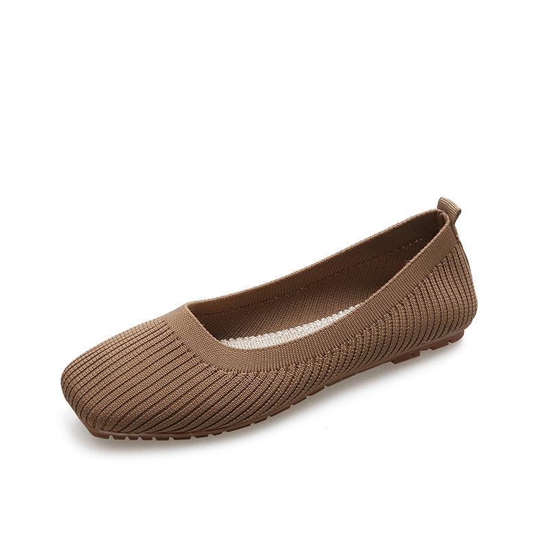 Fashion Women Leisure Flats Summer Autumn Flat Shoes Breathable Knitted Square Toe Slip-on Female Daily Walking Driving Loafers