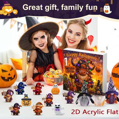 Gnome Countdown Calendar 24-Day Gnome Ornament Halloween Countdown Calendar Collectible 3D Resin 2D Acrylic Ornament for Kids