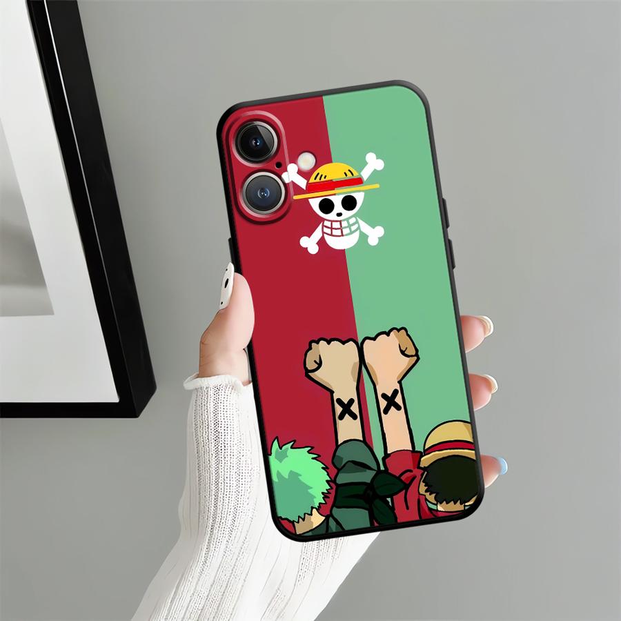 

Black Soft Phone Cover Case for iPhone 7 8 15 16 14 Plus XS Max 13 12 11 17 Pro Max XR Air Cartoon Ones Pieces Luffys Zoros iPhone 12 Pro