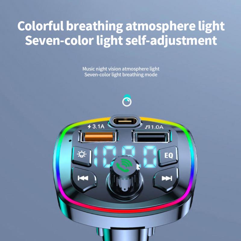 Hands-free Mp3 Music Player Fast Charging Cigarette Lighter Dual Usb Colorful Ambient Light Car Accessories Fm Transmitter