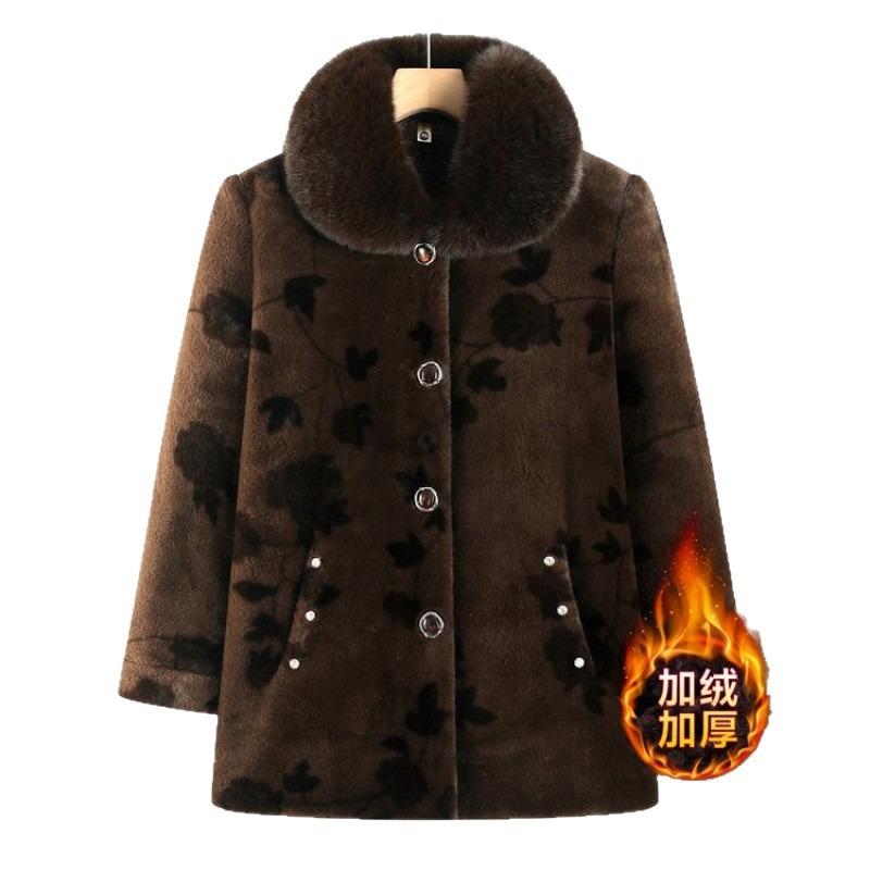 Middle-aged mother autumn and winter coat velvet grandma clothes cotton clothes with fur collar thickened elderly clothes winter clothes old lady