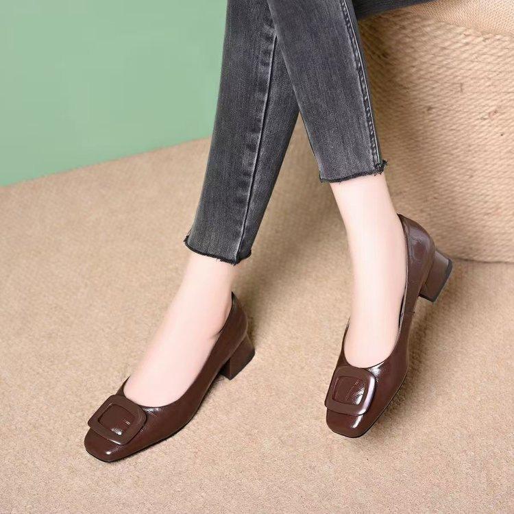 French retro thick-heeled small leather shoes, new square-headed shallow-mouth single shoes in autumn