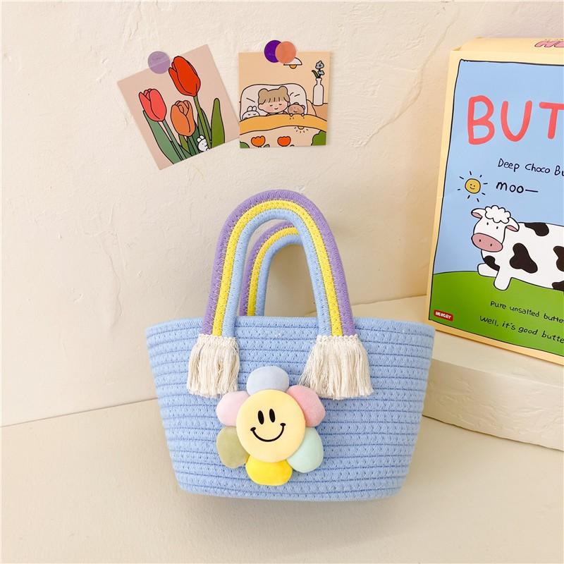 Children's Handbag Cotton Rope Woven Bag Gift Basket Shoulder Cartoon Sunflower Rainbow