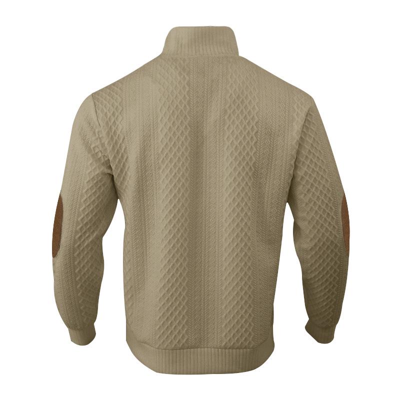 2024 Men's Trendy Slim Fit Jacquard Knit Sweatshirt - Autumn/Winter Stand-up Collar Long Sleeve for Running