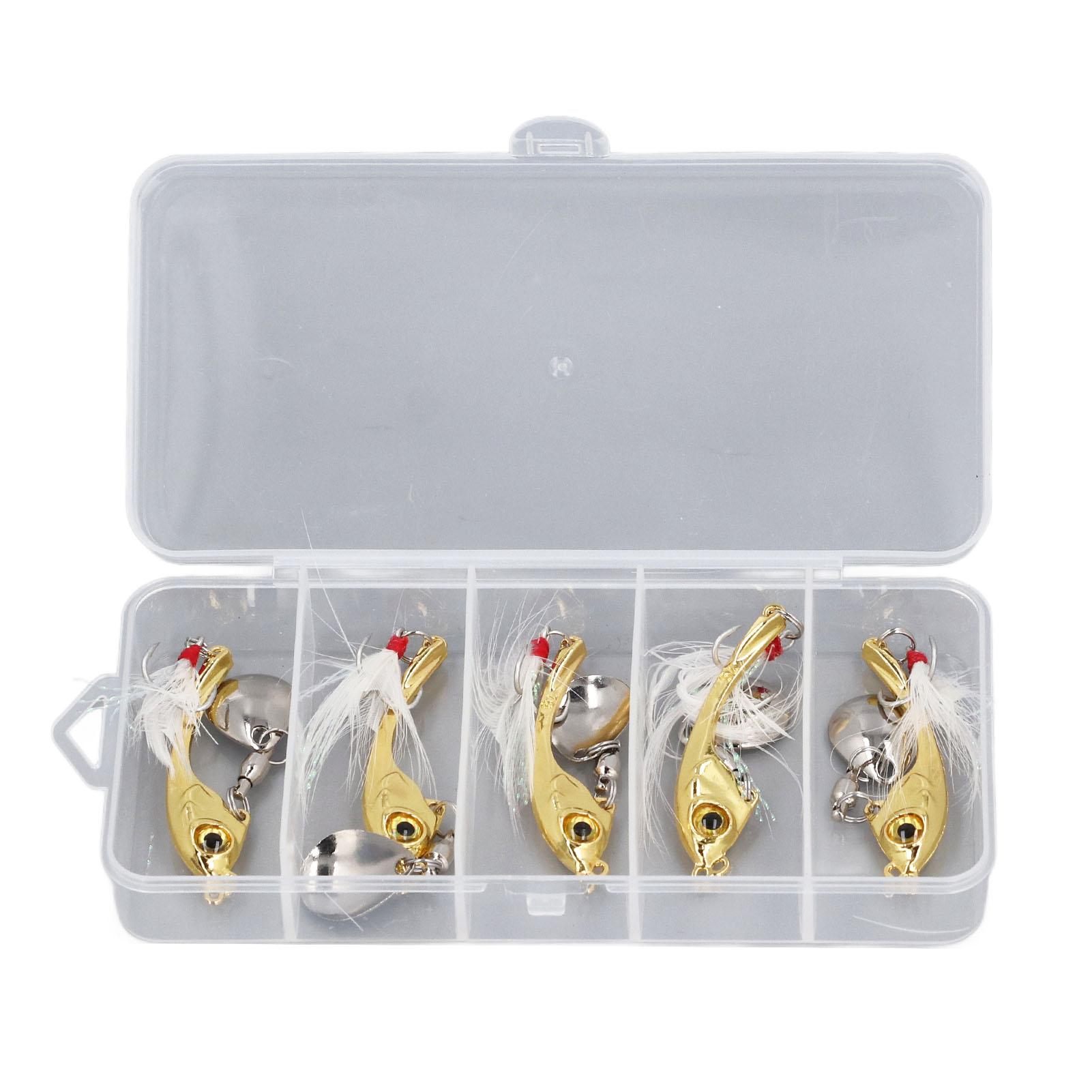 

5pcs Metal VIB Fishing Lure Professional Rotating Sequins Lure Bait Fishing Lures Set with Feathers