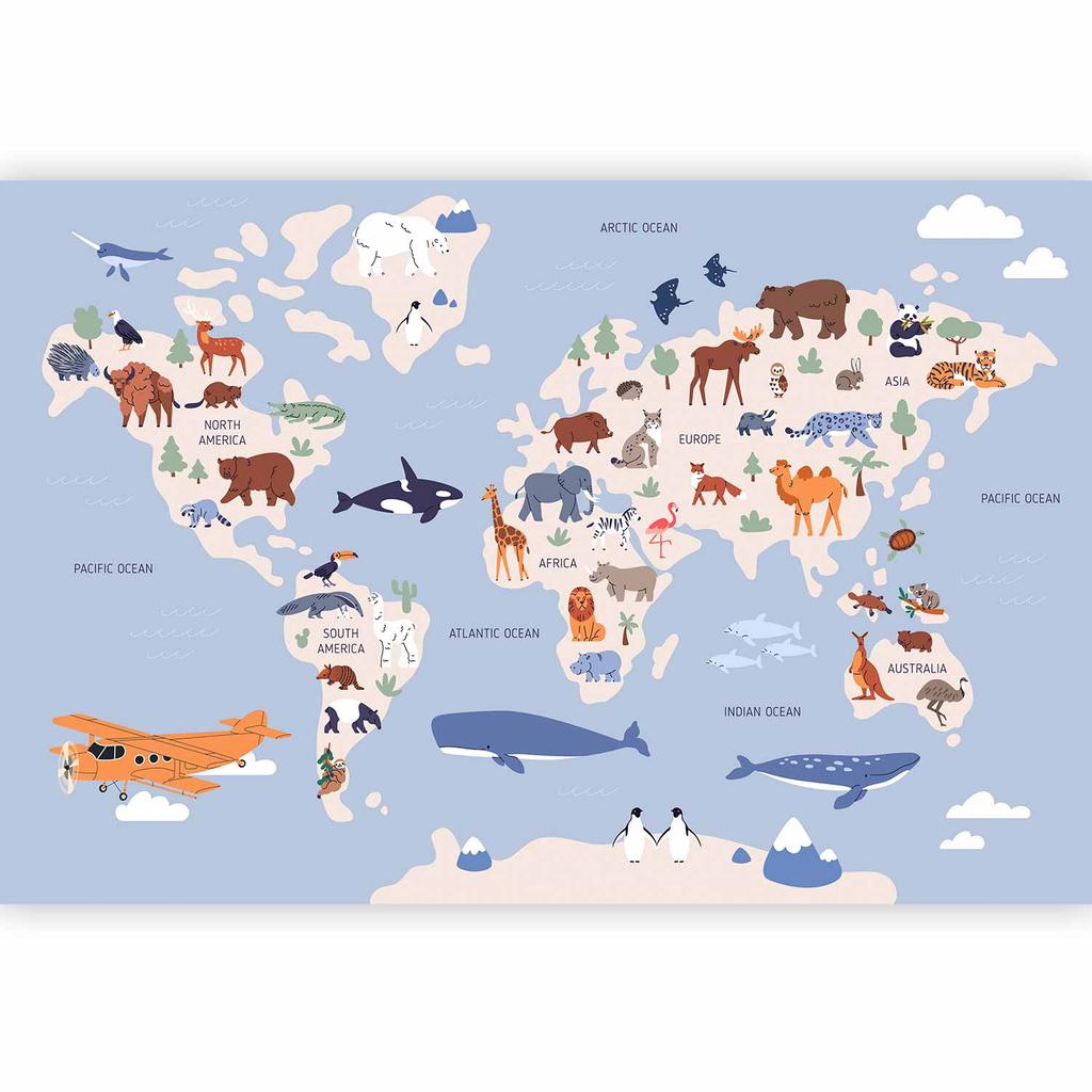 Wallpaper - World Map with Animal Illustrations