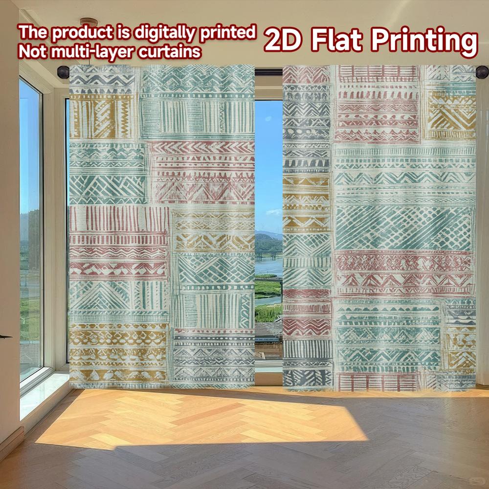

2D FLAT PRINTING 2pcs Curtains (Without Rod) Geometric Pastel Blocks Valentine is day Festival Popular Curtains&Drapes Versatile 100*130 Grommet Top 1pcs