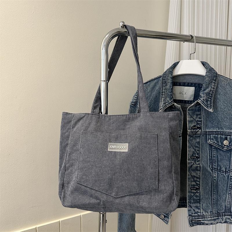 Corduroy Large Capacity Women's Shoulder Bag Fashionable Fresh and Simple Striped Velvet Handbag Art Leisure Student Tote Bag
