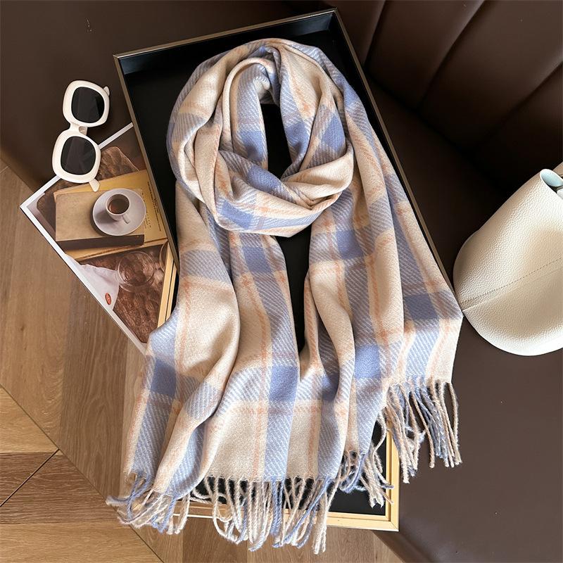 Korean Version Plaid Scarf Winter Male And Female Students Scarf Thickened Warm Outer Shawl Tassel Korean Imitation Cashmere Scarf