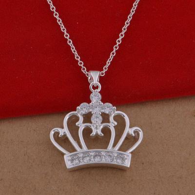 925 Sterling Silver Crown Necklace with Inlaid Diamonds - Korean Style