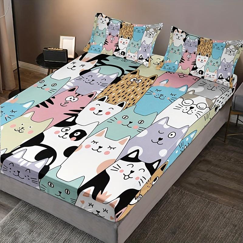 Adorable Lovely Cat-Themed Bed Cover Stylish Cat-Themed High-Definition Digital Print Bed Cover Set Adorable Lovely And Home