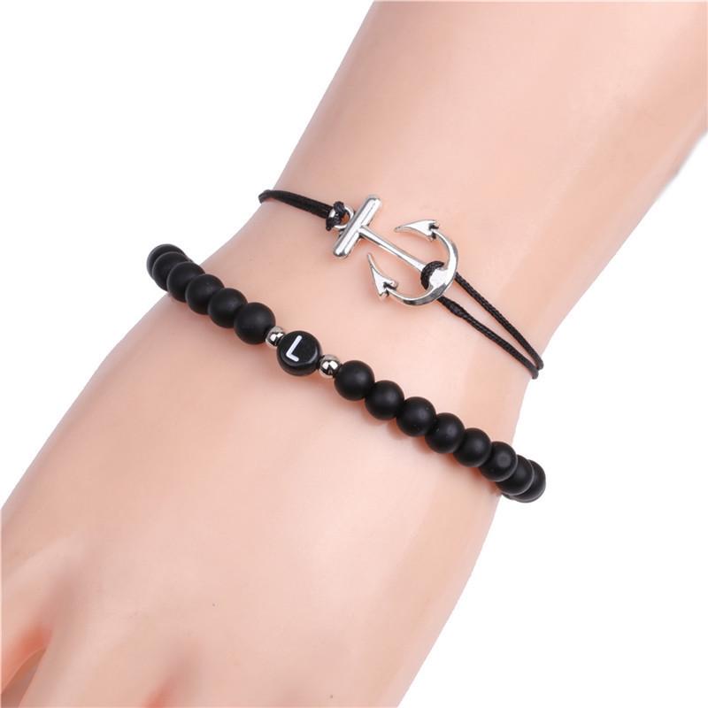 6mm Black Frosted Agate Stone Beaded 26 Letters Bracelet Valentine's Day Gift