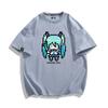Pixel Style Hatsune Miku Anime Peripheral Animation Printing Tshirt Unisexs and Unisexs Cotton Loose Fashion Trend Summer Tshirt