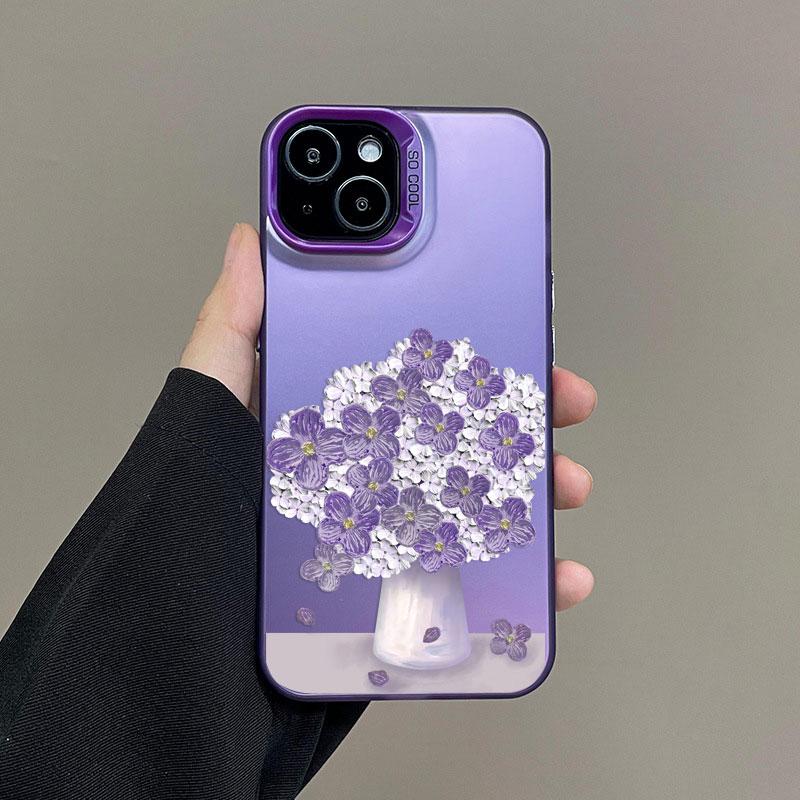 Stylish Laser Phone Case For iPhone 14 15 16 Plus Pro Max 17 11 12 13 Mini Pro Max Oil Painting Flower Cute Floral Back Covers